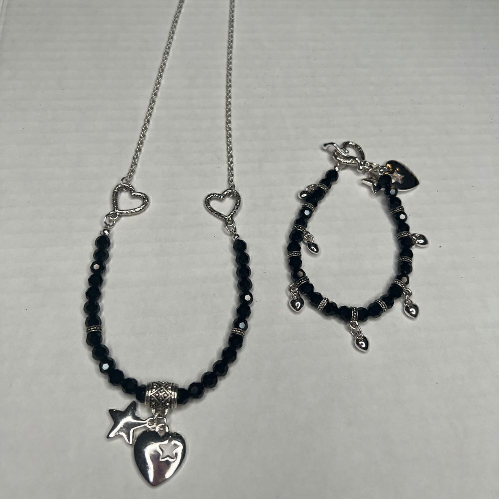 3/$15 or 5/$20 Heart & Stars with black beads necklace and bracelet set
